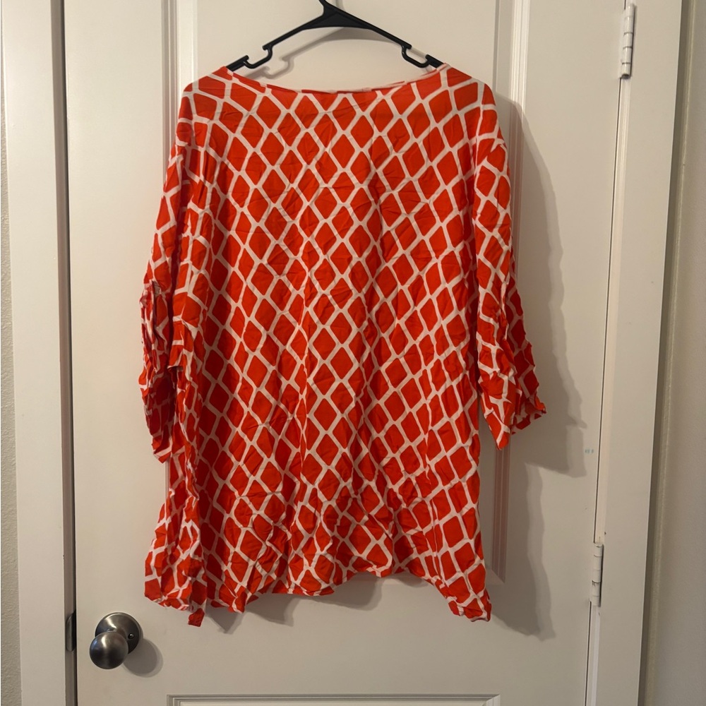CATO Woman Orange and White Patterned Top